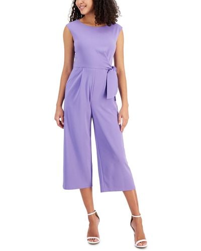 Tahari Tie-waist Cropped Jumpsuit - Purple