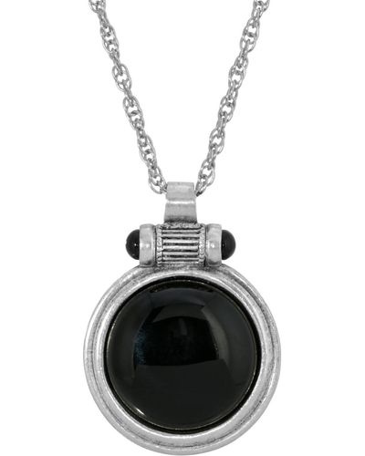 2028 Silver-tone Onyx Round Pendant Necklace - Black