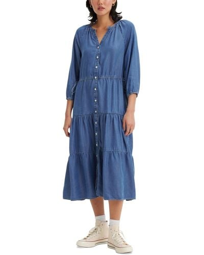 Levi's Cecile Tiered 3/4-sleeve Midi Dress - Blue