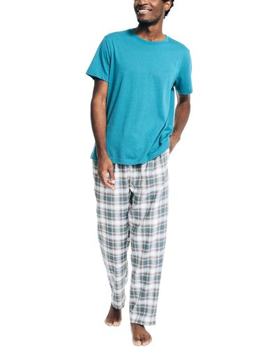 Nautica 2-pc. Classic-fit Solid T-shirt & Plaid Flannel Pajama Pants Set - Blue