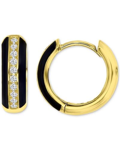Macy's Cubic Zirconia & Enamel Polished Small Hoop Earrings - Metallic