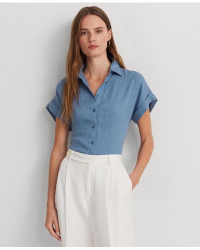 Lauren by Ralph Lauren Dolman-sleeve Linen Shirt - Blue