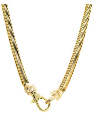 By Adina Eden Solid Large Clasp Wide Snake Chain Necklace - Metallic