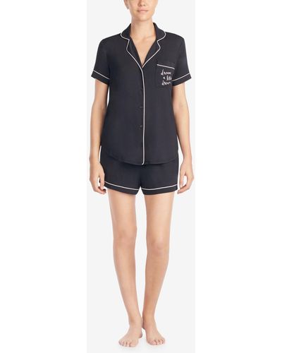 Kate Spade Short Sleeve Modal Knit Notch Short Pajama Set - Black