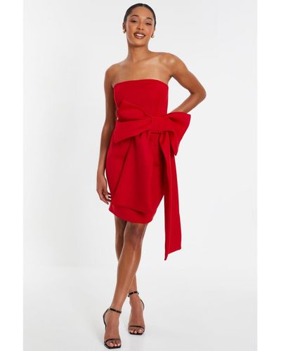 Quiz Bow Detail Bodycon Dress - Red