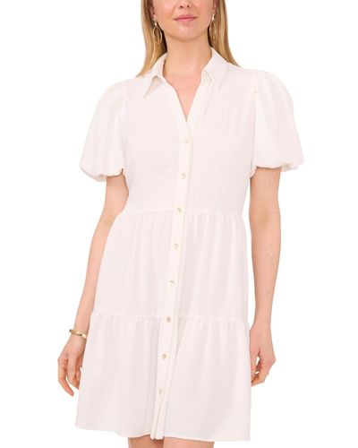 Msk Puff-sleeve Fit & Flare Shirtdress - Pink
