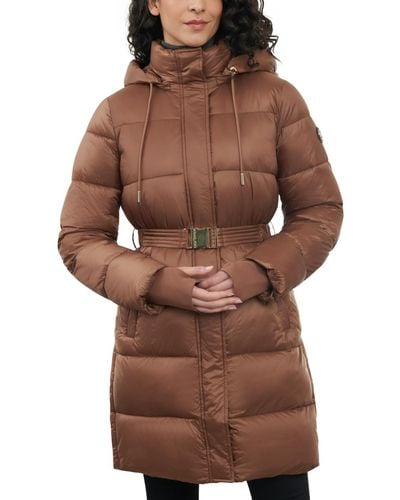 Michael Kors Hooded Belted Puffer Coat - Brown