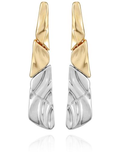 Tahari Two-tone Textured Hoop Earrings - White