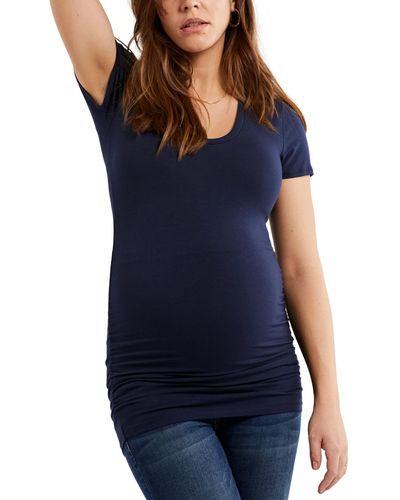 A Pea In The Pod Luxe Side Ruched V-scoop Maternity T Shirt - Blue
