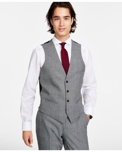 BarIII Slim-fit Black/white Plaid Suit Vest - Gray