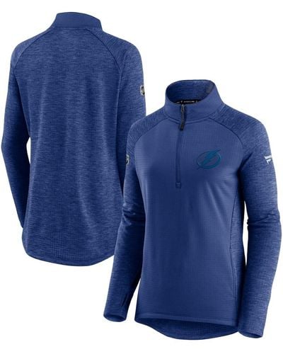 Fanatics Blue And Heathered Blue Tampa Bay Lightning Logo Authentic Pro Travel And Training Raglan Quarter-zip Jacket