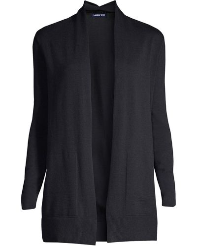 Lands' End Plus Size Open Long Cardigan Sweater - Black