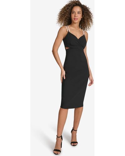 Siena Jewelry Embellished-strap Midi A-line Dress - Black