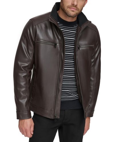 Calvin Klein Faux Leather Moto Jacket - Brown