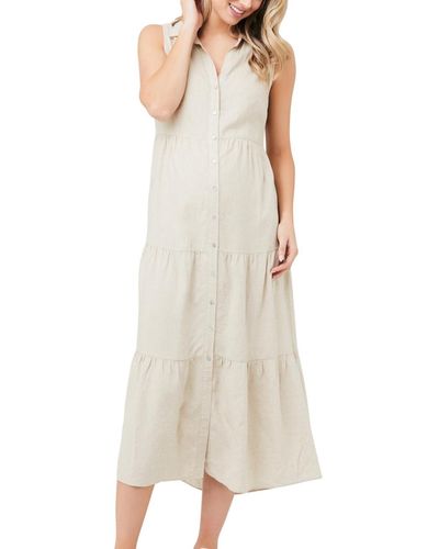 Ripe Maternity Maternity Tracy Button Down Tiered Dress - Natural
