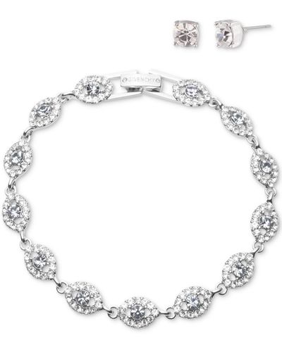 Givenchy Silver-tone 2-pc. Set Stone & Crystal Link Bracelet & Crystal Stud Earrings - Metallic