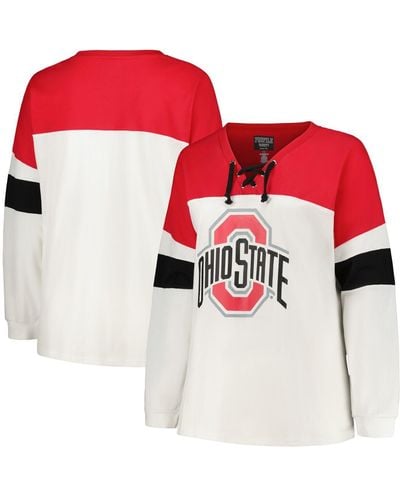 Profile Ohio State Buckeyes Plus Size Colorblock Lace-up Long Sleeve T-shirt - Red