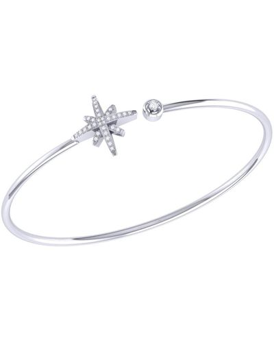 LuvMyJewelry North Star Design Sterling Silver Diamond Adjustable Cuff - White