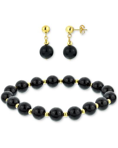 Macy's 2-pc. Set Jade Bead Bracelet & Matching Drop Earrings - Black