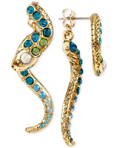 Betsey Johnson Gold-tone Pave Crystal Snake Front And Back Earrings - Metallic