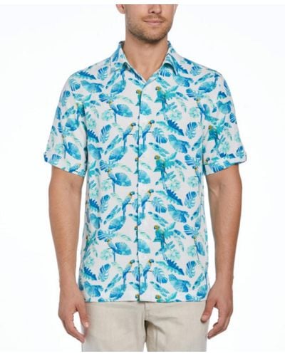 Cubavera Big & Tall Tropical Parrot Print Short Sleeve Shirt - Blue