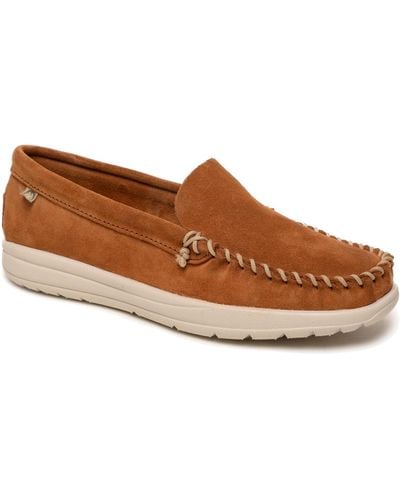 Minnetonka Discover Classic Slip-on Moccasin Shoes - Brown