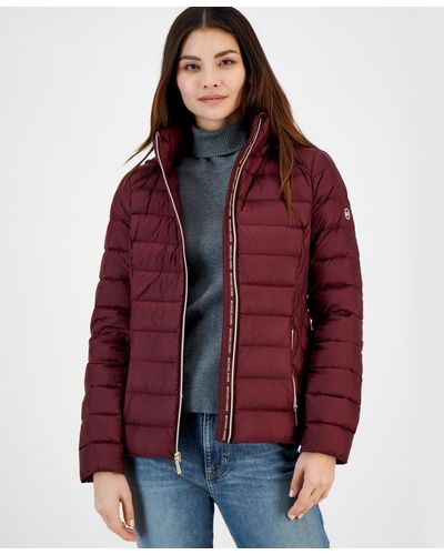 Michael Kors Hooded Packable Down Puffer Coat, Regular & Petite, Created For Macy's - Red