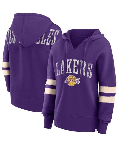Fanatics Distressed Los Angeles Lakers Bold Move Dolman V-neck Pullover Hoodie - Purple
