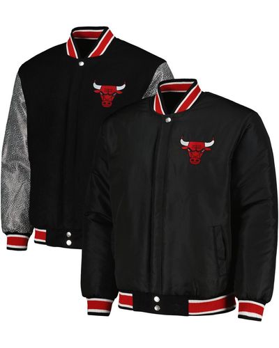 JH Design Chicago Bulls Reversible Melton Full-snap Jacket - Black