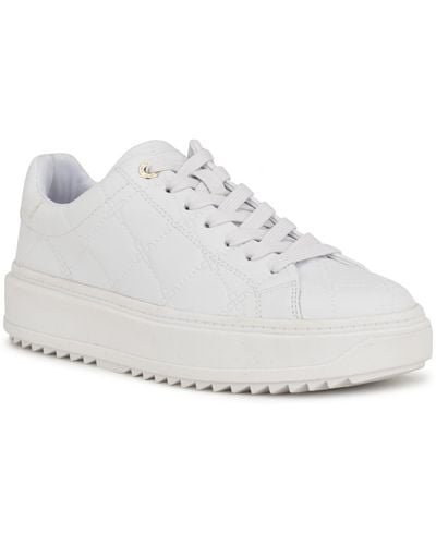 Nine West Driven Round Toe Platform Lace Up Sneakers - White