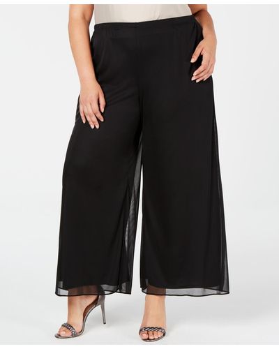 Msk Plus Size Mesh Wide-leg Pants - Black