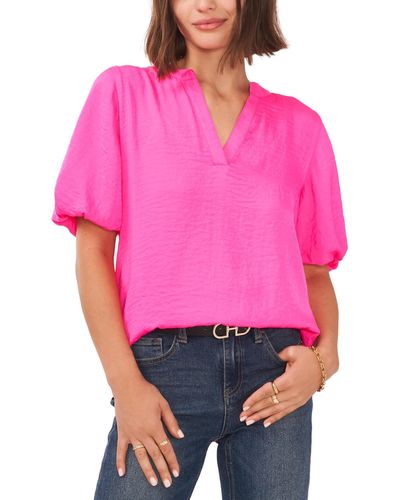 Vince Camuto V-neck Short Puff Sleeve Blouse - Pink