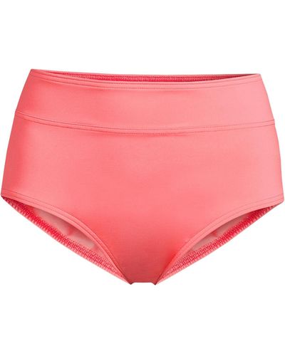 Lands' End Plus Size Tummy Control High Waisted Bikini Swim Bottoms - Pink
