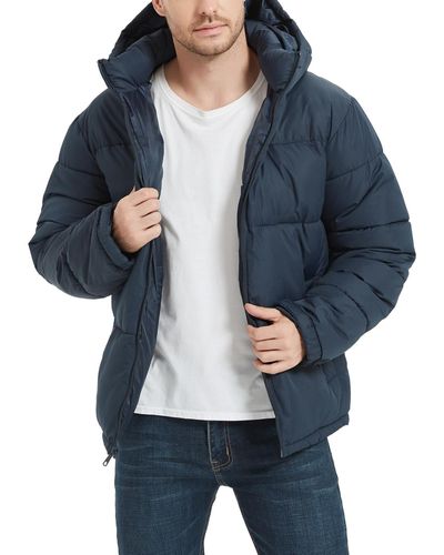 Hawke & Co. Quilted Zip Front Hooded Puffer Jacket - Blue