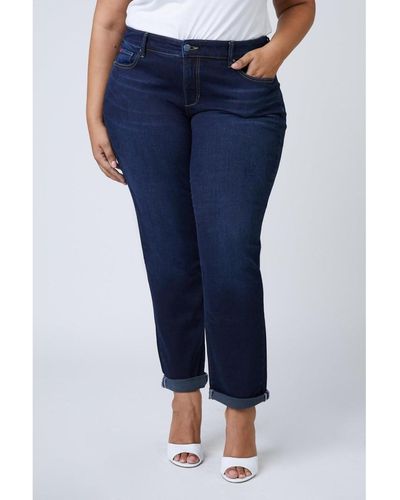 Slink Jeans Plus Size Mid Rise Boyfriend Jeans - Blue