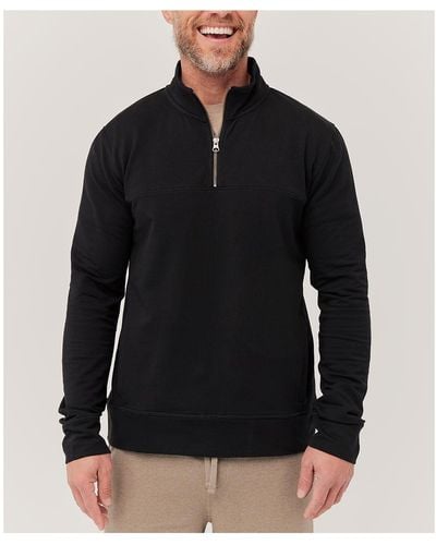 Pact Organic Cotton Stretch French Terry Quarter Zip Sweatshirt - Black