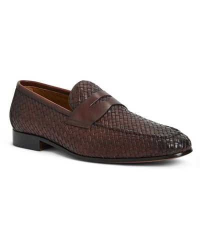 Bruno Magli Manfredo Woven Leather Penny Loafers - Brown