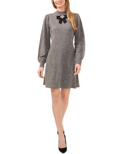 Cece Embellished Bow Long-sleeve Sweater Dress - Gray