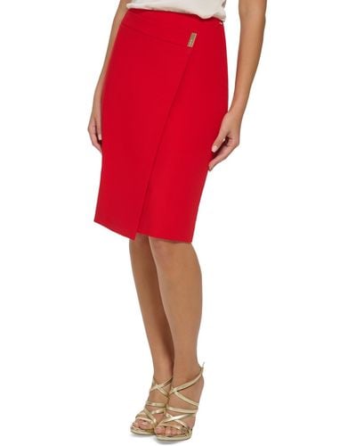 DKNY Petite Asymmetrical Pencil Skirt - Red