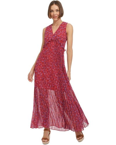 Tommy Hilfiger Ruffled Pleated Maxi Dress - Red