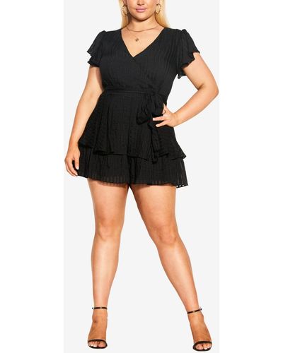 City Chic Plus Size First Date Frilled Romper - Black