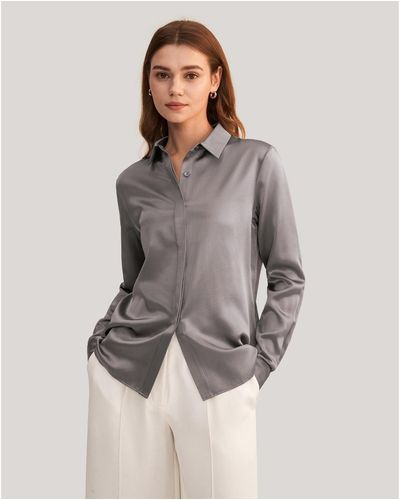 LILYSILK Basic Concealed Placket Silk Shirt - Gray