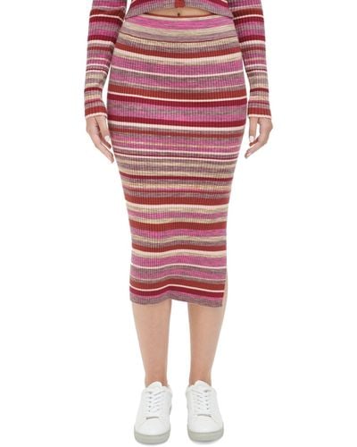 Calvin Klein Spacedye Stripe Midi Skirt - Red