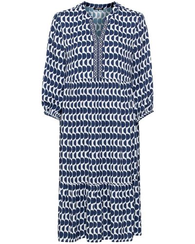 Olsen 100% 3/4 Sleeve Tunic Geo Print Dress - Blue