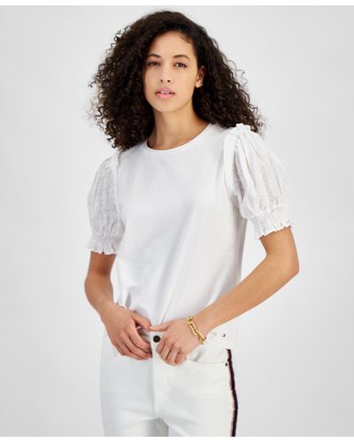 Tommy Hilfiger Round-neck Contrast-sleeve Top - White