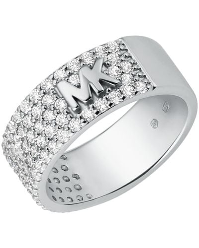 Michael Kors Mott Precious Metal-plated Sterling Silver Pavé Logo Ring - Metallic