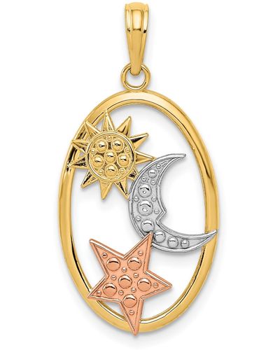 Macy's Sun, Moon And Star Oval Pendant In 14k Yellow, Rose Gold And Rhodium - Metallic