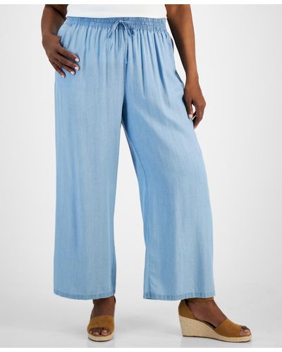 Style & Co. Plus Size Chambray High Rise Wide Leg Pants - Blue