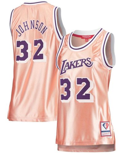 Mitchell & Ness Magic Johnson Los Angeles Lakers 75th Anniversary Rose Gold 1984 Swingman Jersey - Pink