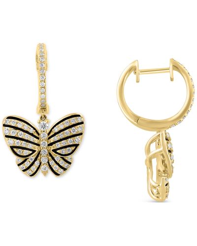 Effy Effy® Diamond Butterfly Charm Hoop Earrings (7/8 Ct. T.w.) In 14k Gold - Metallic